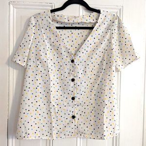 Jessy B Button-Up Shirt, White/Multicolored, Medium (Modcloth)